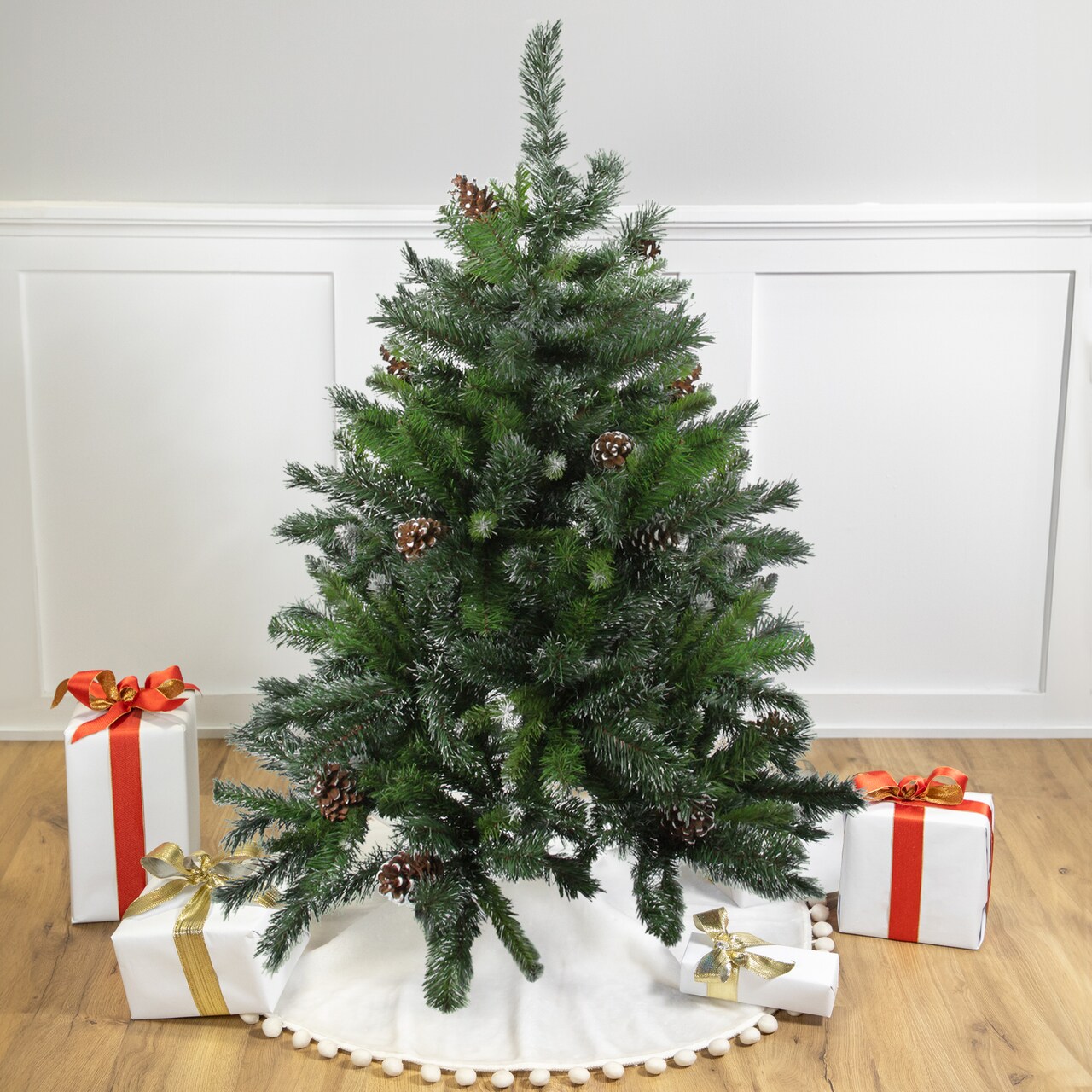 Northlight Full Snowy Delta Pine with Pine Cones Artificial Christmas Tree - 4' - Unlit